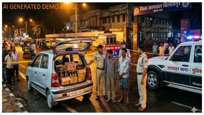 जिला अस्पताल के पास खपाई जा रही थी अवैध शराब, सेंट्रो कार समेत दो आरोपी गिरफ्तार