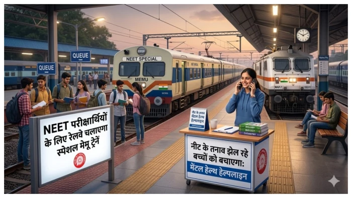 NEET अभ्यर्थियों के लिए खुशखबरी: 20 और 21 जून को चलेंगी स्पेशल मेमू ट्रेनें, रेलवे ने जारी किया शेड्यूल